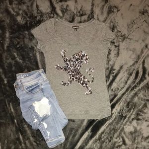 Express Scoop Neck Sequin Lion Graphic Tee XS